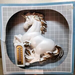 Miller Studio 1983 Chalkware Unicorn Thermometer Vintage Wall Hang White Gold